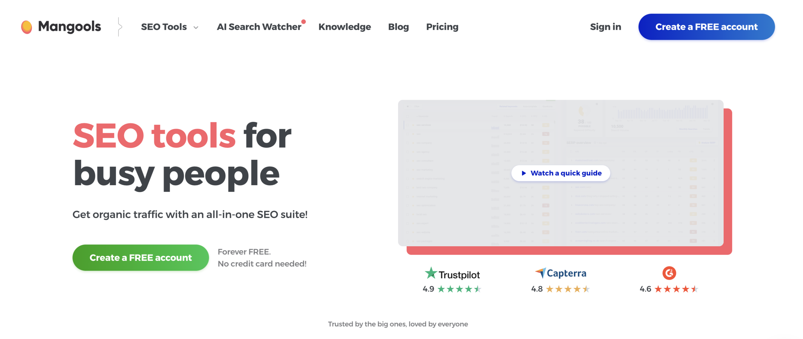 Mangools Screenshot of Mangools' official website main page
