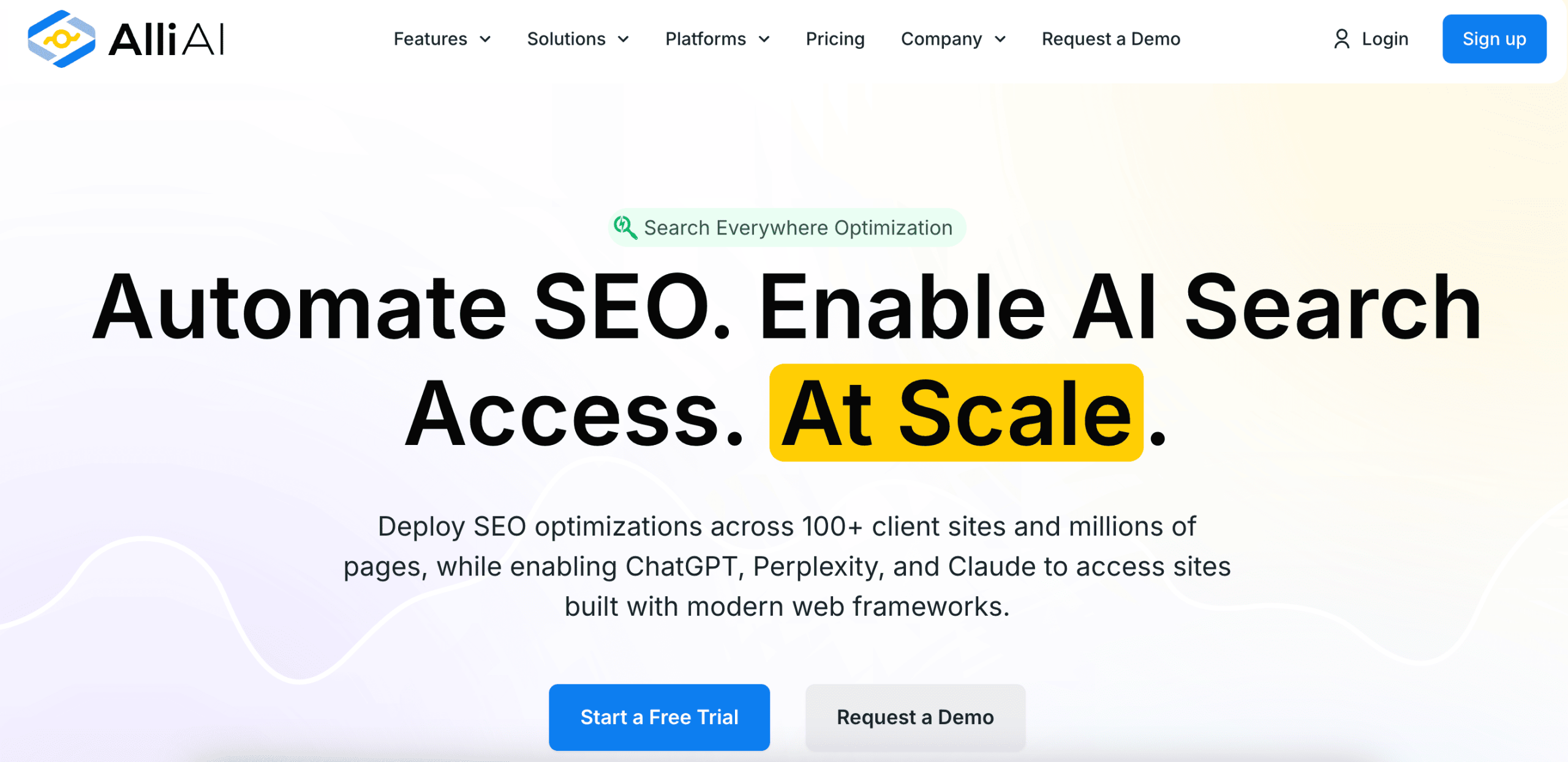 Alli AI Screenshot of the main page of the Alli AI official website