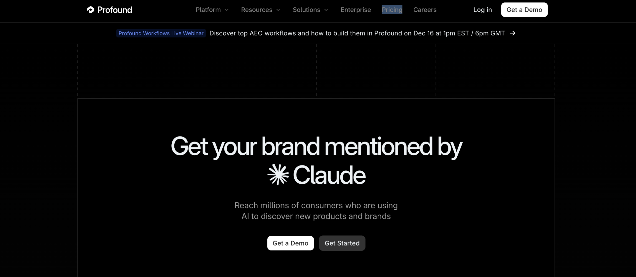 Profound Screenshot of the main page of the Profound official website