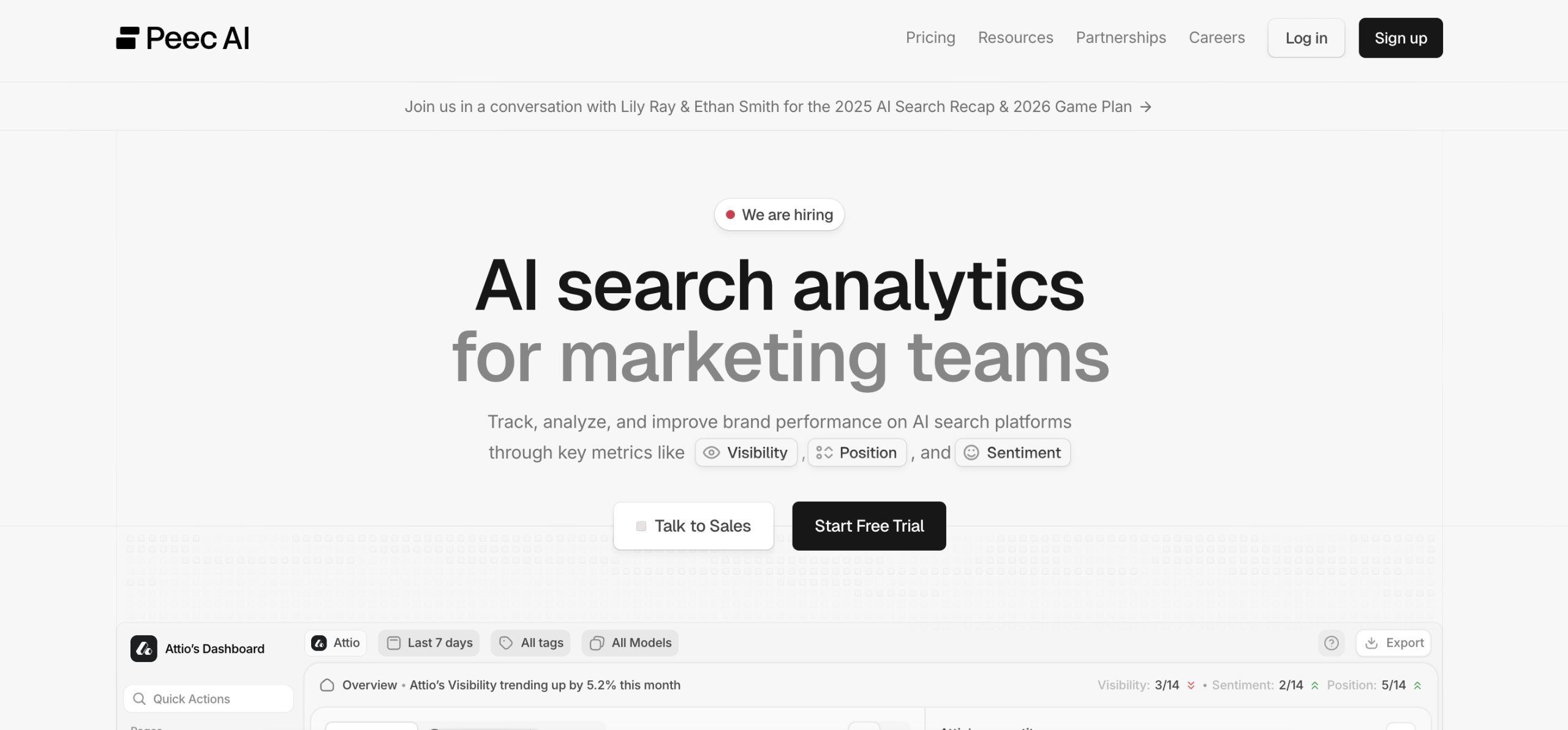 Peec AI Screenshot of the Peec AI's website main page