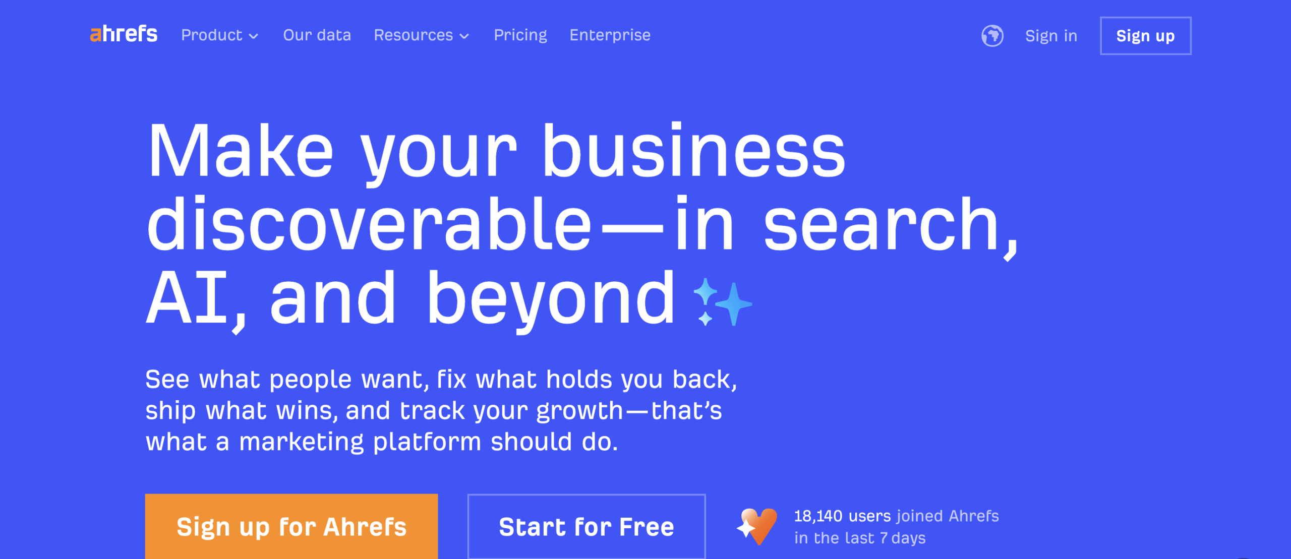 Ahrefs Screenshot of Ahrefs′ website main page