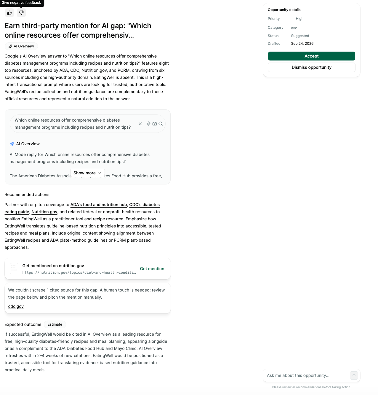 SE Visible Agents showing describing opportunities Detailes on the opportunities SE Visible Agents suggest
