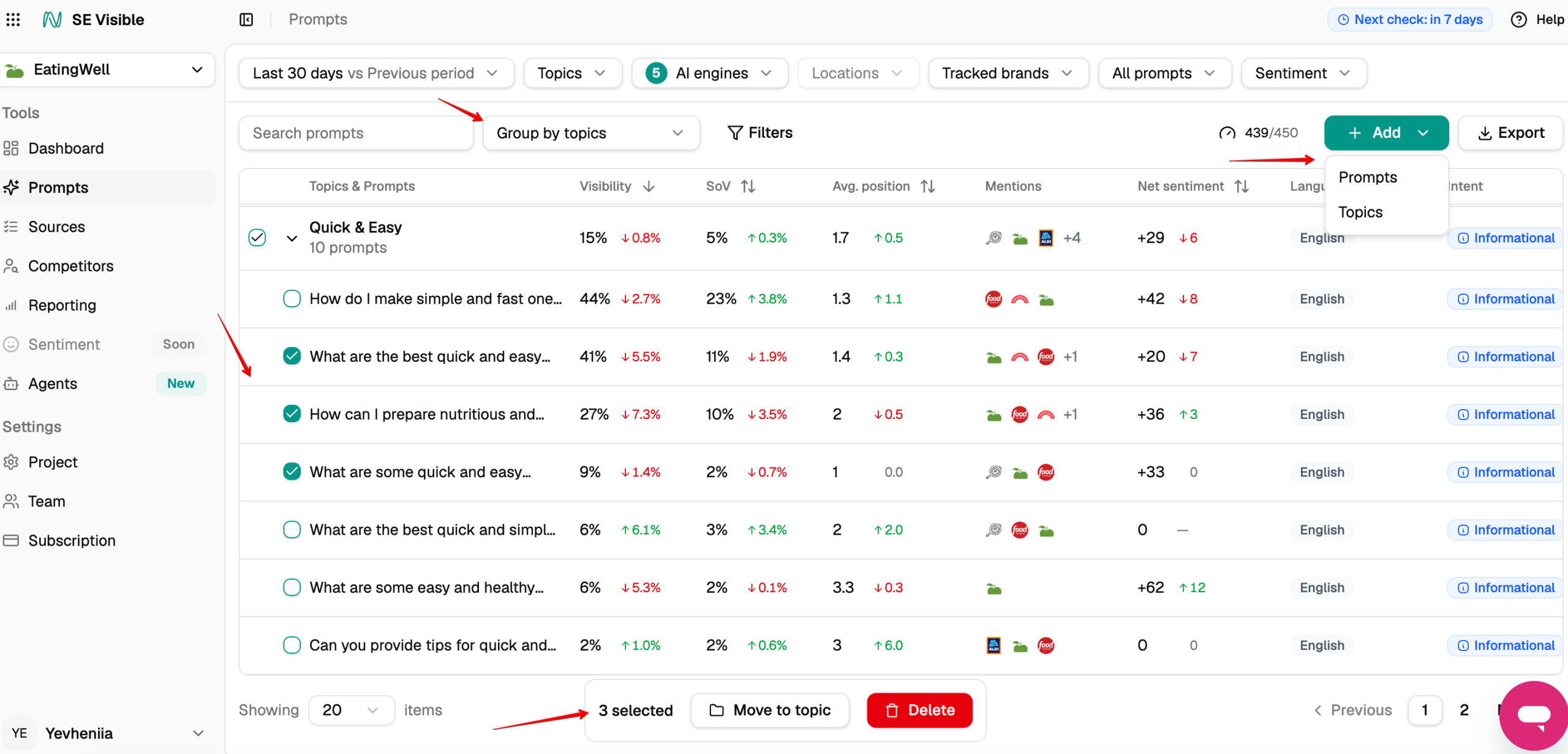 Manage, add, or remove prompts and topics in SE Visible Manage prompts and topics in SE Visible