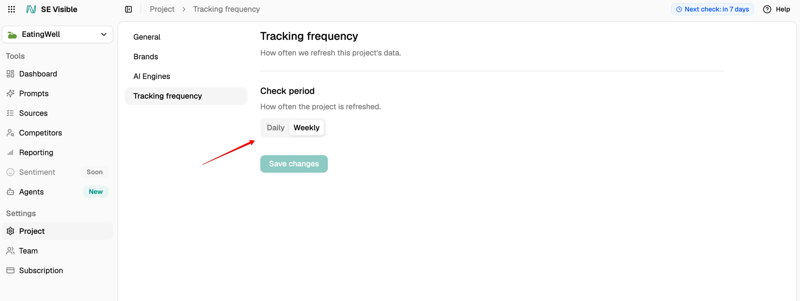 Set up tracking frequency in SE Visible Tracking frequency in SE Visible