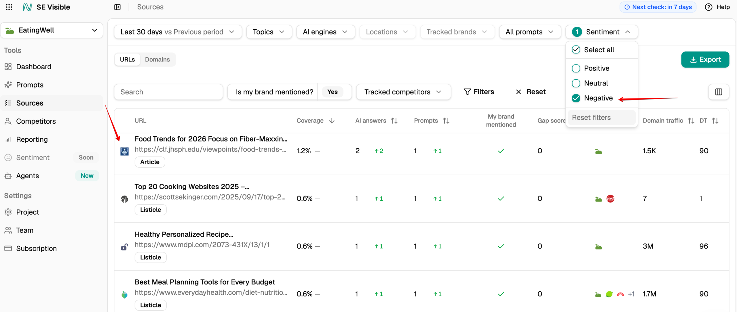 See the sentiment in the sources that mention your brand Analyze sentiment for in AI sources that mention your brand
