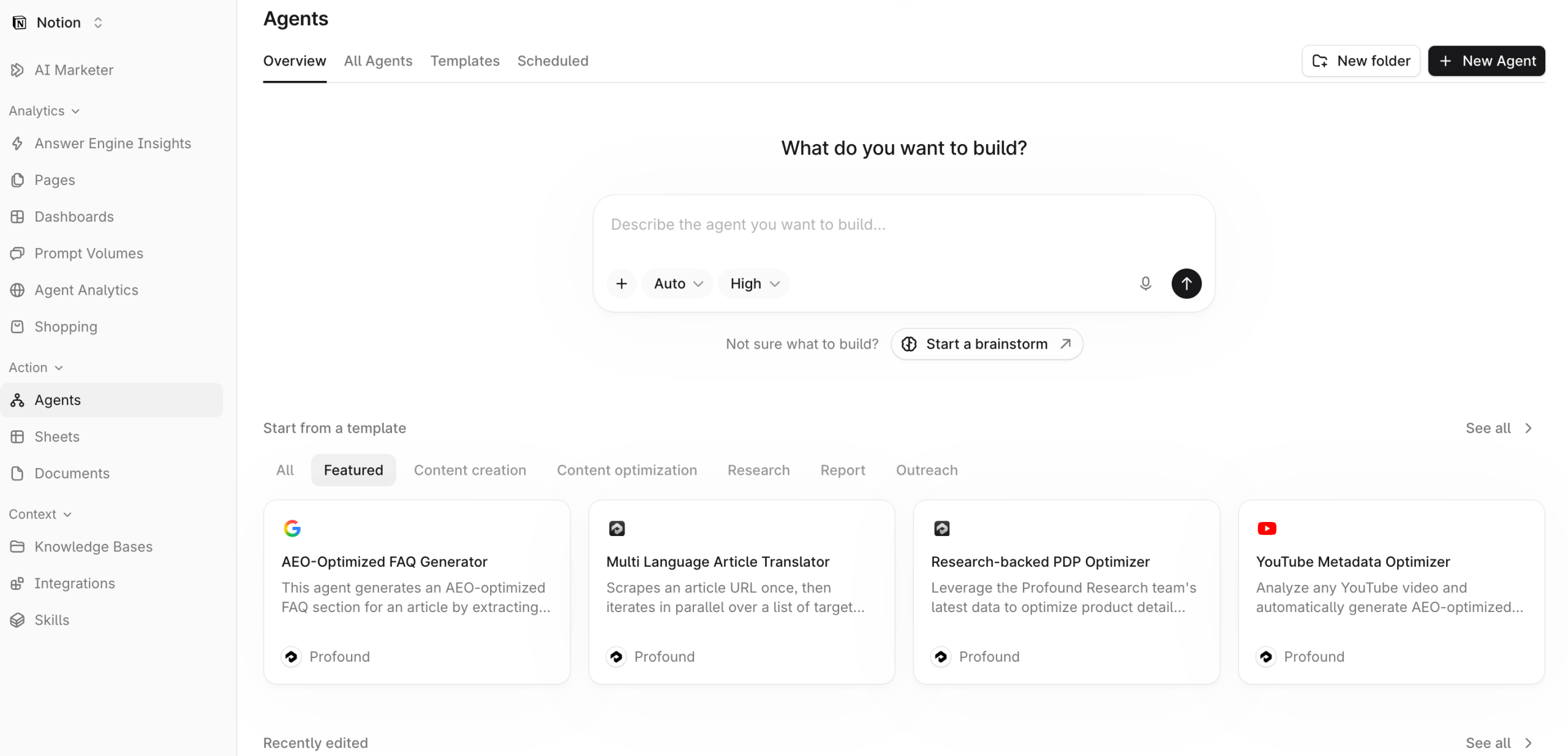 Build agents in Profound Agents in Profound