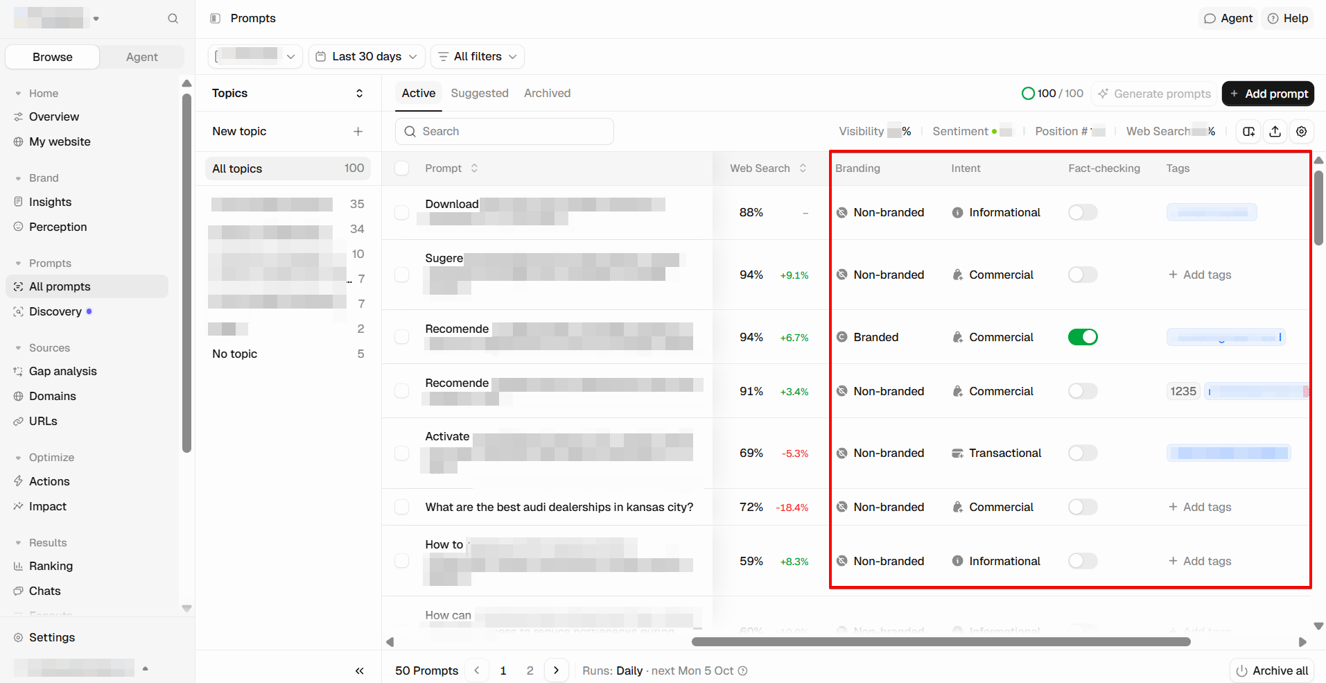 Peec AI's intent and fact checking