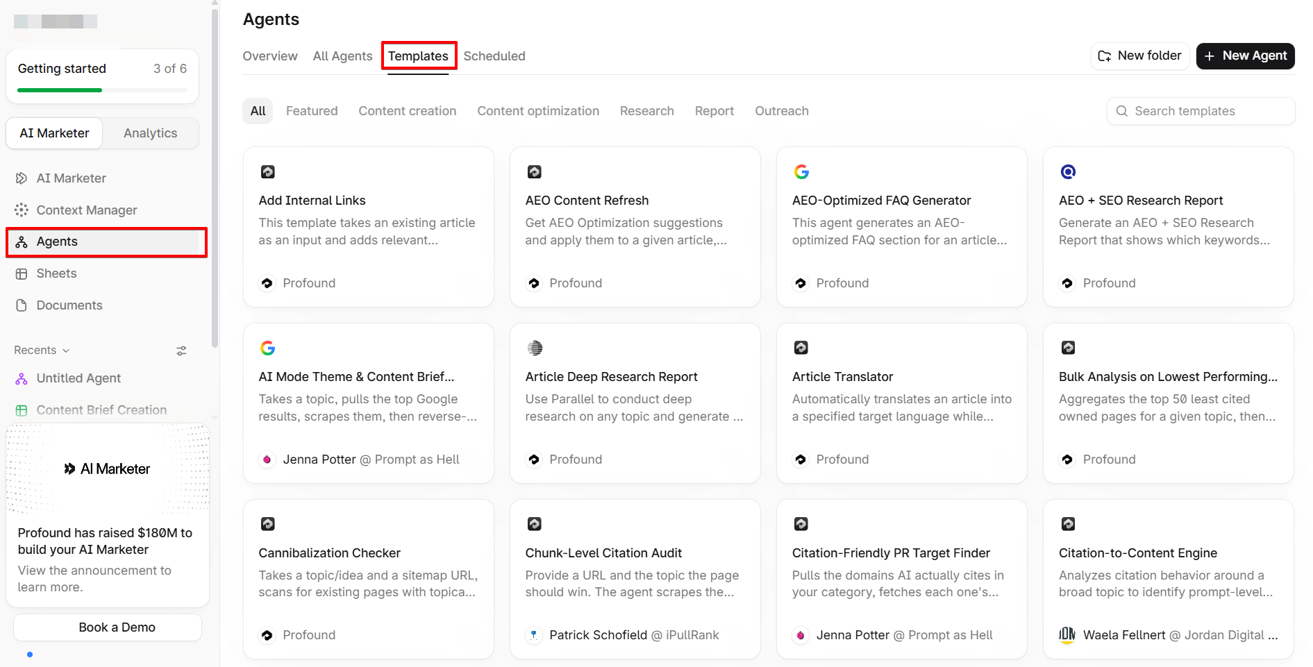 Profound's Agent Template Marketplace