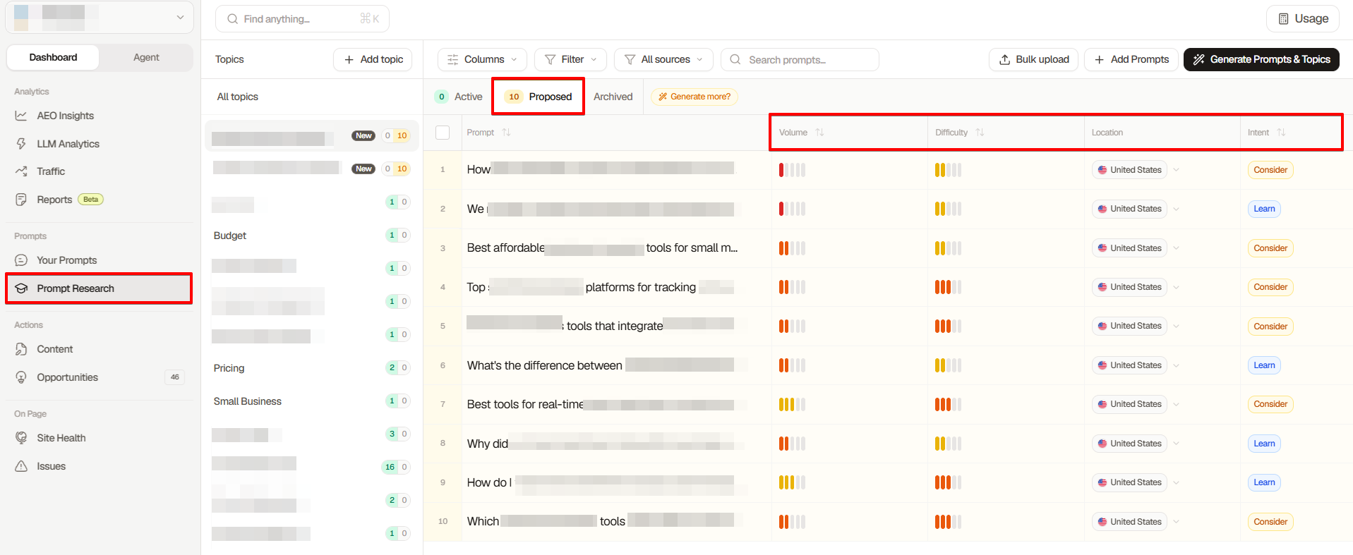 Searchable's prompt research dashboard Searchable's prompt research