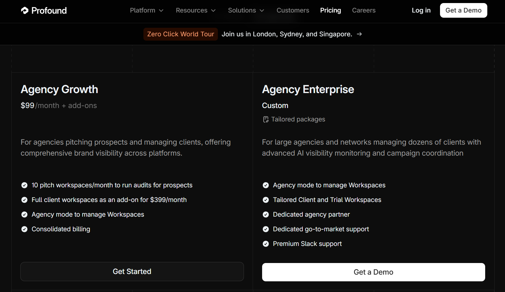 Profound's agency pricing