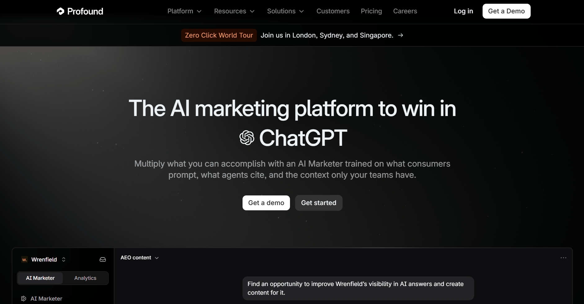 Profound's homepage screenshot