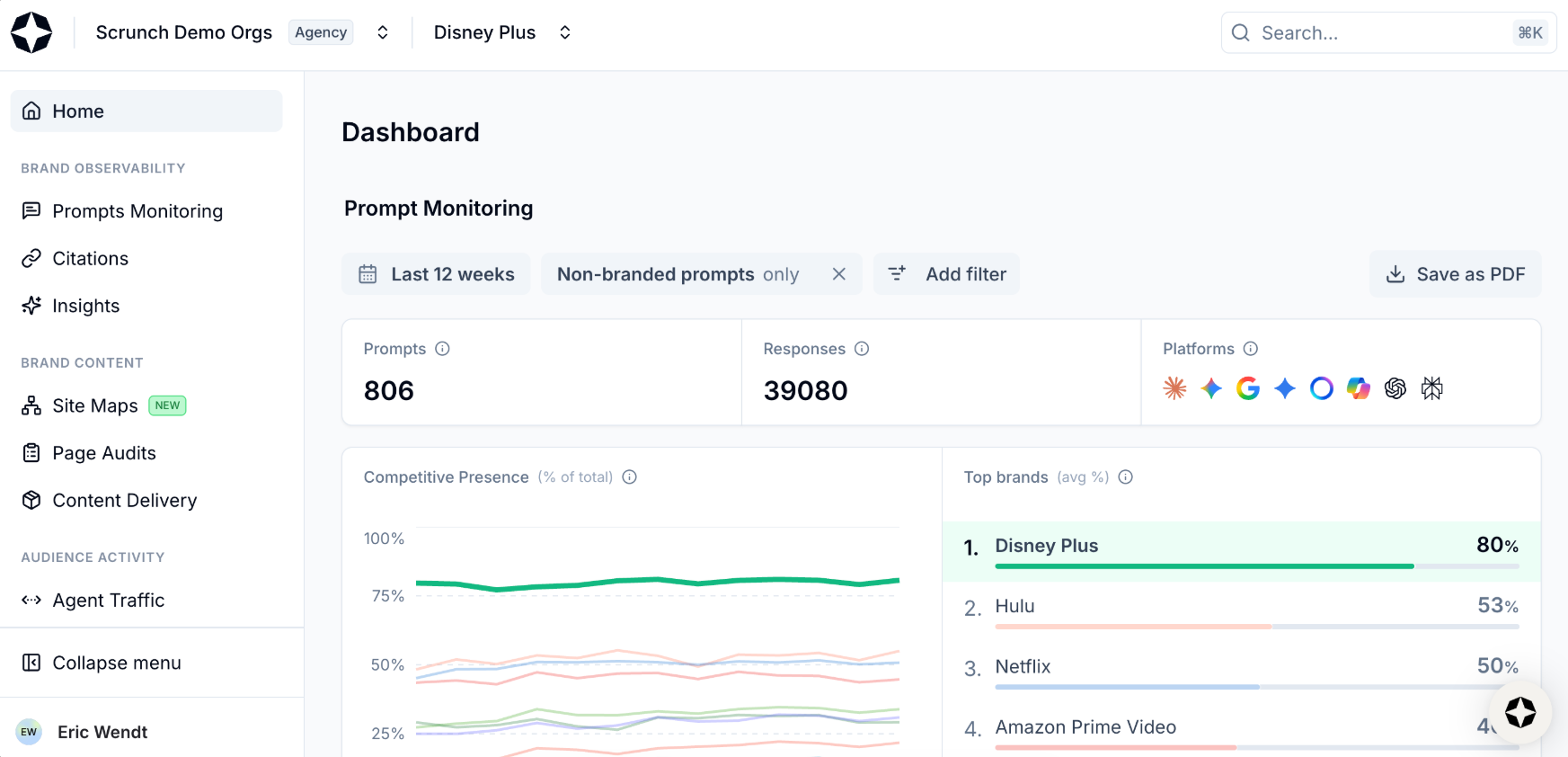 Scrunch AI's Prompt Monitoring dashboard Scrunch AI's dashboard